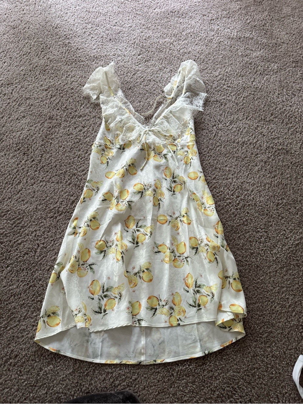 For Love & Lemons White Lemon-Print Lace Slip